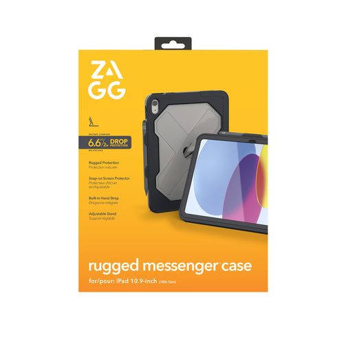 ZAGG Rugged Messenger Case for iPad A16 (2025), iPad 10th Gen (10.9" 2022), Charcoal