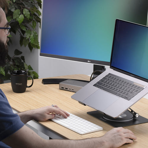 STARTECH.COM ROTATING LAPTOP STAND, 360 SWIVEL, ERGONOMIC DESK RISER, 5 YR