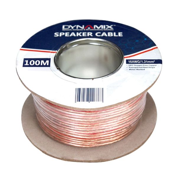 DYNAMIX CA-SPK16-100 - 100m 16AWG/1.31mm Speaker Cable OFC 25/025BCx2C Clear PVC Insulation OD: 4.0 x 8.0mm