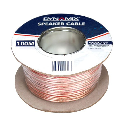 DYNAMIX CA-SPK16-100 - 100m 16AWG/1.31mm Speaker Cable OFC 25/025BCx2C Clear PVC Insulation OD: 4.0 x 8.0mm