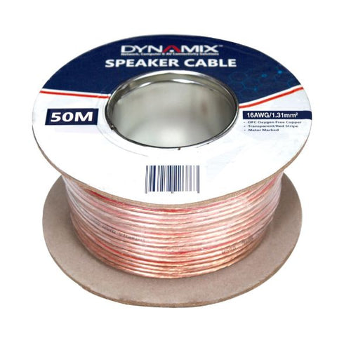DYNAMIX CA-SPK16-50 - 50m 16AWG/1.31mm Speaker Cable OFC 25/025BCx2C Clear PVC Insulation OD: 2.6 x 5.2mm