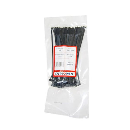 DYNAMIX CAB150B - 150mm x 2.5mm Cable Tie 100 Pack Black