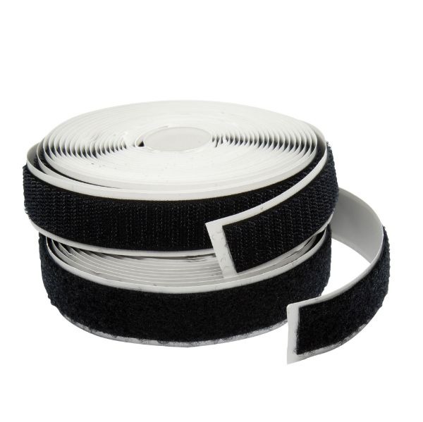 DYNAMIX CABSAV20-5 - Self Adhesive Hook & Loop Strap 5M x 20mm 1x Female & 1x Male Roll in Pack. Black