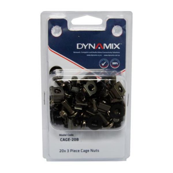 DYNAMIX CAGE-20B - 20pc Pack 3 Piece Cage Nut Black Re-sealable Pack M6