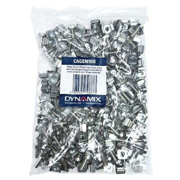 DYNAMIX CAGEN100 - 100pc Pack 3 Piece Cage Nut Silver M6 Supplied loose