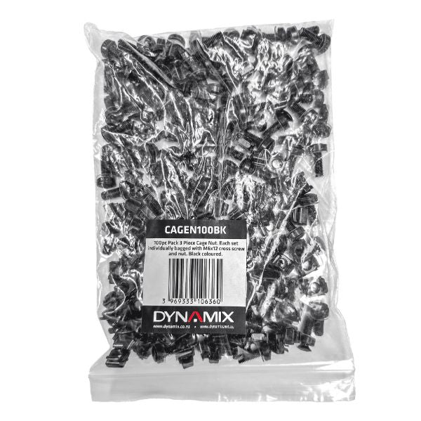 DYNAMIX CAGEN100BK - 100pc Pack 3 Piece Cage Nut Black M6 Supplied loose