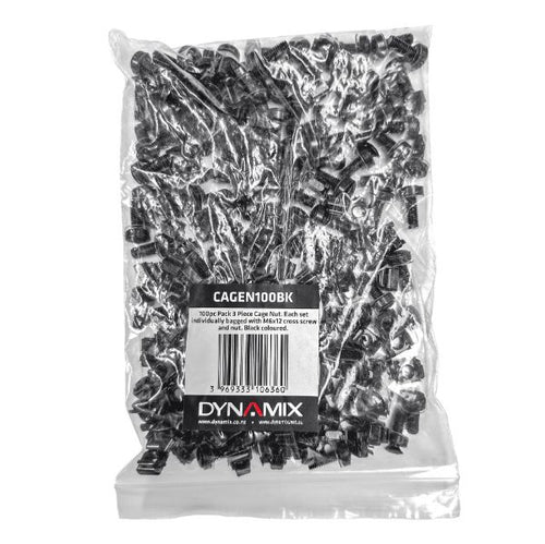 DYNAMIX CAGEN100BK - 100pc Pack 3 Piece Cage Nut Black M6 Supplied loose