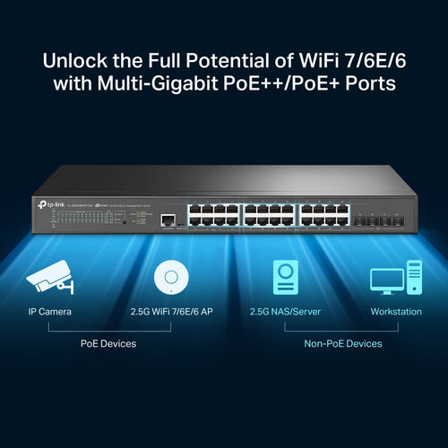 TP-Link TL-SG3428XPP-M2 - TP LINK JetStream 24-Port 2.5GBASE-T and 4-Port 10GE SFP+ L2+ Managed Switch with 16-Port PoE+ & 8-Port PoE++
