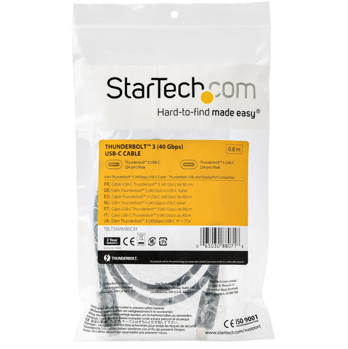 StarTech.com TBLT34MM80CM - Cable - Thunderbolt 3 - 0.8 m - 40Gbps