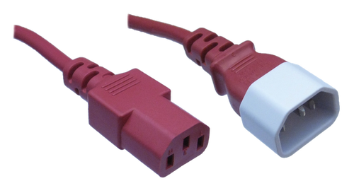 RackPower CM0CC050R - 10A C14 IEC plug to 10A C13 IEC socket on 0.5m 0.75mm2 Red lead
