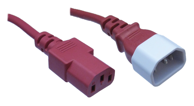 RackPower CM0CC050R - 10A C14 IEC plug to 10A C13 IEC socket on 0.5m 0.75mm2 Red lead