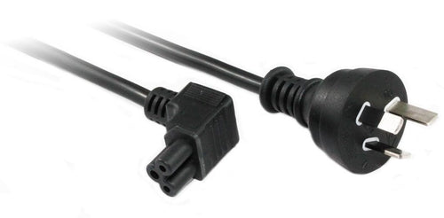 RackPower 10A 3 pin plug to C5 IEC clover angled top entry socket on 2m 0.75mm2 Black lead