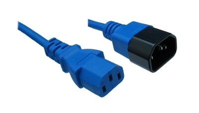 RackPower CM1CC075B - 10A C14 IEC plug to 10A C13 IEC socket on 0.75m 1mm2 Blue lead