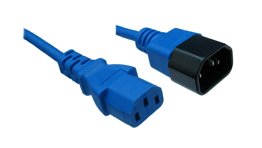 RackPower CM1CC100B - 10A C14 IEC plug to 10A C13 IEC socket on 1m 1mm2 Blue lead