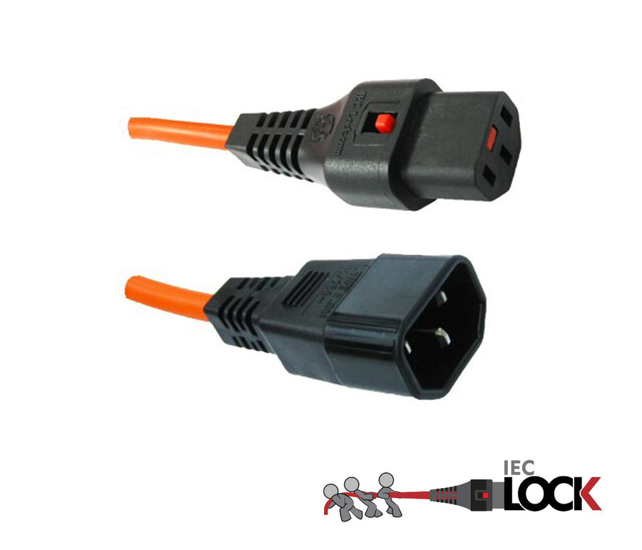 CM1CK150N - 10A C14 IEC Black plug to 10A C13 IEC-Lock Black socket on 1.5m 1mm2 Orange lead.
