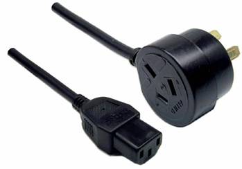 RackPower CM1NC050-PTP - 10A 3 pin tapon plug to 10A C13 IEC socket on 0.5m 1mm2 black lead