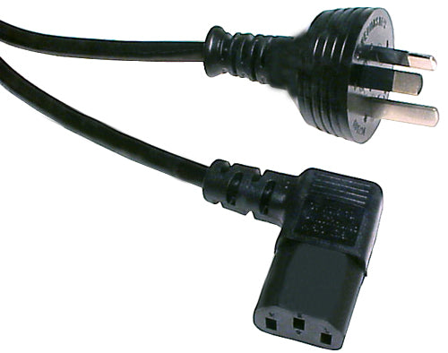 RackPower CM0NC100-SL - 10A 3 pin plug to 10A C13 IEC Left-hand angled socket on 1m 0.75mm2 Black lead