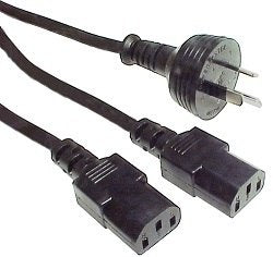 RackPower CM1NCC500 - 10A 3 pin plug to 2x 10A C13 IEC sockets, total length 5m 1mm2 black lead (4.1m+(2x0.9m))