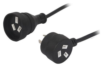 RackPower 10A 3 pin Black tapon plug to 10A 3 pin Black socket on 2m 1mm2 Black lead