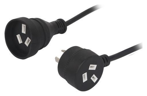 RackPower 10A 3 pin Black tapon plug to 10A 3 pin Black socket on 2m 1mm2 Black lead