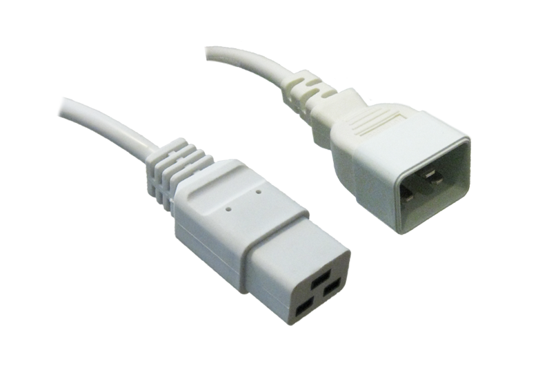 RackPower CM2CC200W - 16A C20 IEC plug to 16A C19 IEC socket on 2m 1.5mm2 White lead