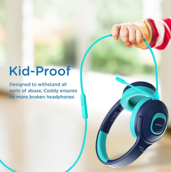 PROMATE CODDY-AQA - Child-Safe Wireless Bluetooth Over-Ear Headphones. Up to 5 Hours Playback Time