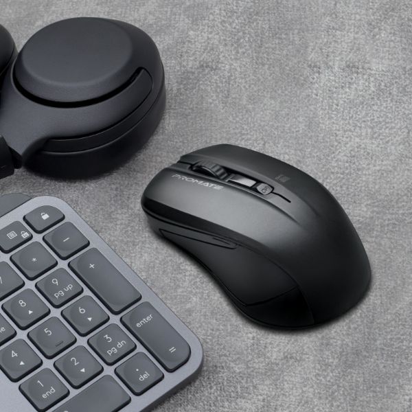 PROMATE CONTOUR-BLK - Ergonomic Wireless Mouse w/ Ambidextrous Design. 800/1200/1600Dpi 10m Working