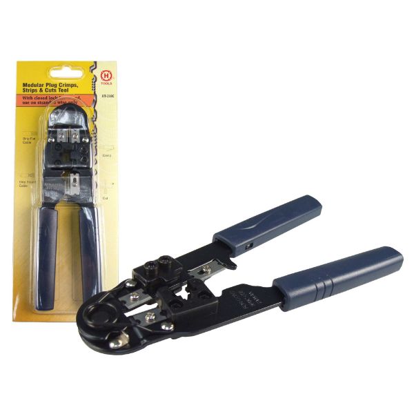 HANLONG CT-8C01 - Modular Metal Crimping Tool. Crimps 8P/8C RJ45 Plugs. Cuts & Strips Round/Flat Cable