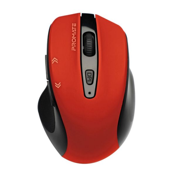 PROMATE CURSOR-RED - EZGrip Ergonomic Wireless Mouse w/ Quick Forward/Back Buttons. 800/1200/1600Dpi 10m
