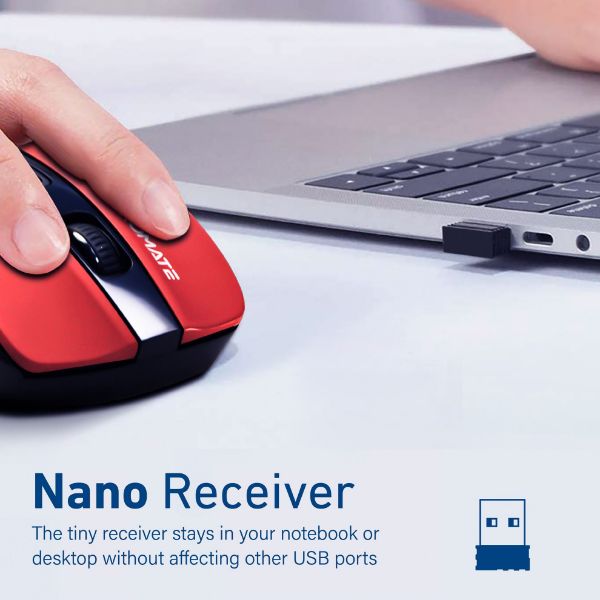 PROMATE CURSOR-RED - EZGrip Ergonomic Wireless Mouse w/ Quick Forward/Back Buttons. 800/1200/1600Dpi 10m