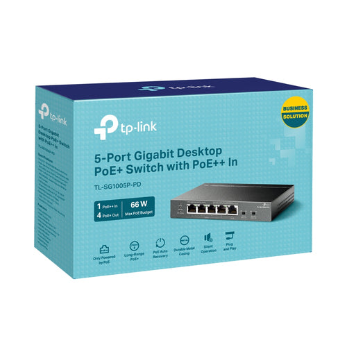 TP-Link TL-SG1005P-PD - TP Link 5-Port Gigabit Desktop PoE+ Switch with 1-Port PoE++ In and 4-Port PoE+Out