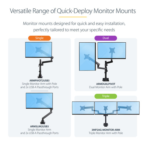 StarTech.com 3MP2AG-MONITOR-ARM - Dreifach Monitor Schreibtischhalterung 27 Zoll Bildschirme