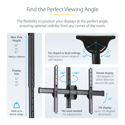 FPCEILBTB - STARTECH.COM DUAL TV CEILING MOUNT, HANGING 2 SCREEN VESA POLE MOUNT FOR 32