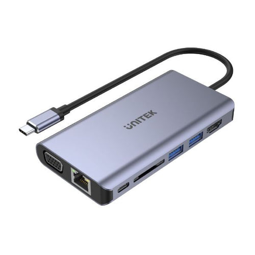 D1019B - UNITEK D1019B - 8-in-1 Multi-Port Hub w/ USB-C Connector. PD100W & Includes 2x USB-A