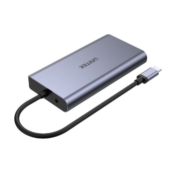 UNITEK D1019B - 8-in-1 Multi-Port Hub w/ USB-C Connector. PD100W & Includes 2x USB-A
