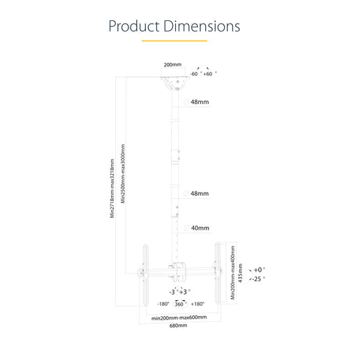 StarTech.com FPCEILPTBLP - Ceiling TV Mount - Long Pole - Steel