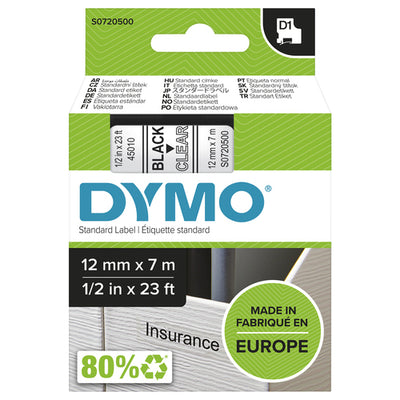 S0720500 - Dymo Blk on Clr 12mmx7m Tape