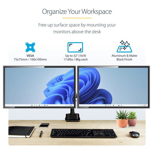 STARTECH.COM DESK MOUNT DUAL MONITOR ARM - FULL MOTION MONITOR MOUNT, 5 YR
