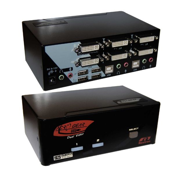DADG122-BK - REXTRON 2 Port Dual-View DVI/USB KVM Switch with Audio,Colour Black.
