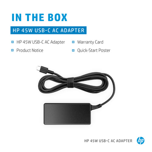 N8N14AA - HP Power Adapter AC 45W USB-C LC 5VDC-15VDC Output - C6 3-Pin AC Input