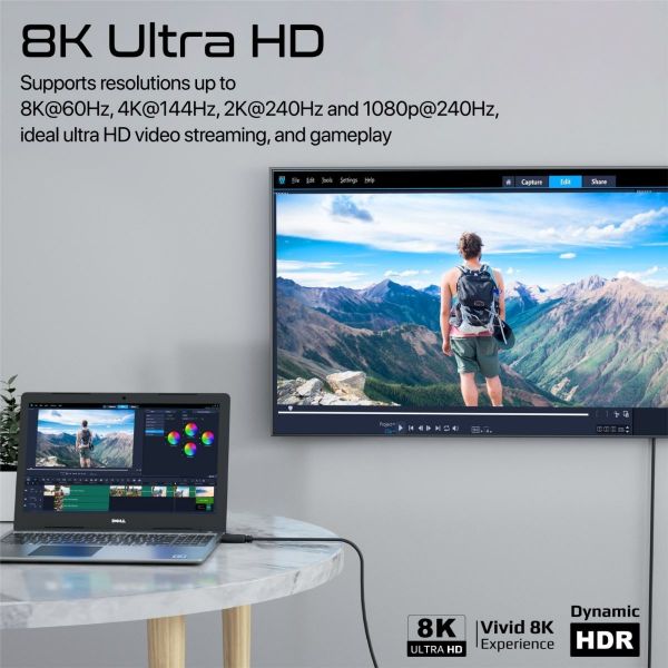 PROMATE DPLINK-300 - 1.4 DisplayPort Cable. Supports HD up to 8K@60Hz Supports 32.4Gbps Data Trans