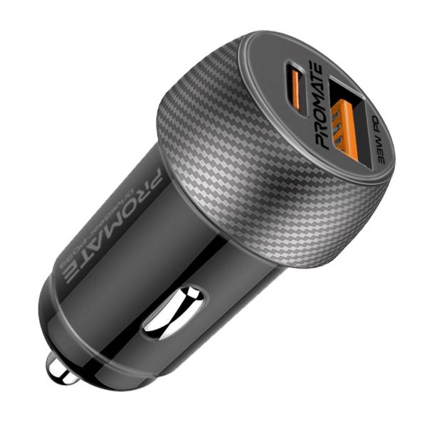 PROMATE DRIVEGEAR-PD33 - 33W Ultra-Fast Dual Port Compact In-Car Phone Charger. 1x 18W QC 3.0 USB-A Port