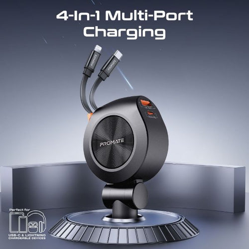 DRIVEGEAR-R2 - PROMATE DRIVEGEAR-R2 - 88W Multi-Port Incar Phone Charger w/ Dual Retractable USB-C & Lightning Cables. 20W