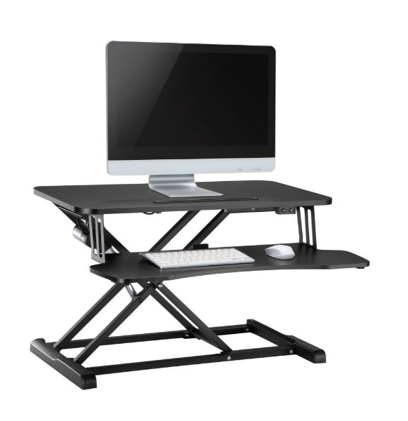 BRATECK DWS15-01E - Electric Scissor Lift Desktop Sit-Stand Workstation w/ Keyboard Tray Deck