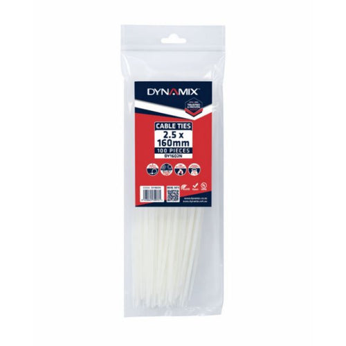 DYNAMIX DY1602N - 2.5 x 160mm Natural Cable Ties Pack of 100 80N/8.1kgs Tensile Strength