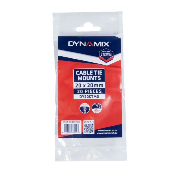 DYNAMIX DY20CTMS - 20 x 20mm Self Adhesive Natural Cable Ties Mount Pack of 20