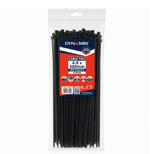 DYNAMIX DY3005B - 4.8x300mm UV black cable ties pack of 100