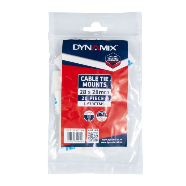 DYNAMIX DY30CTMS - 28 x 28mm Self Adhesive Natural Cable Ties Mount Pack of 20