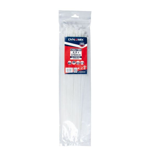 DYNAMIX DY3704N - 4.8 x 370mm Natural Cable Ties Pack of 50 230N/23.4kgs Tensile Strength