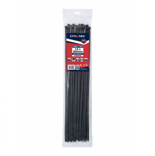 DYNAMIX DY3808B - 7.6 x 380mm UV Black Cable Ties Pack of 50 540N/55.1kgs Tensile Strenght